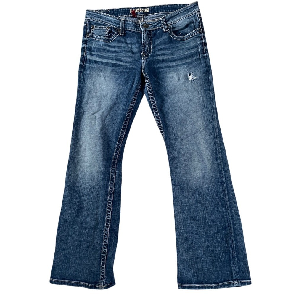 BKE Madison Bootcut Jeans Medium Wash Distressed Low Rise 32x31.5